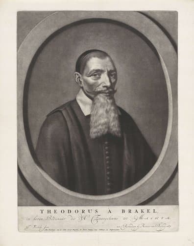 Portret van de predikant Theodorus a Brakel by Jan Verkolje (I)