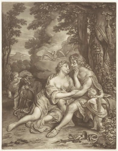 Venus weerhoudt Adonis van de jacht by Jan Verkolje (I)