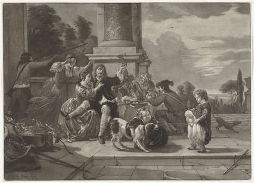 Vrolijk gezelschap op een terras by Nicolaas Verkolje