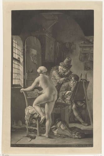 Schilder en zijn model by Nicolaas Verkolje