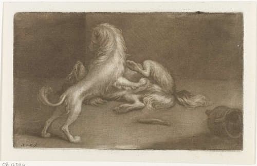 Twee spelende honden by Nicolaas Verkolje