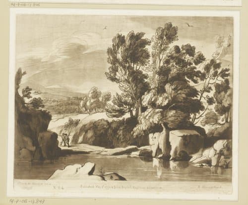 Bomen en rotsen bij een stroom by Richard Earlom