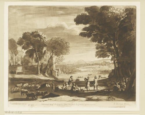Landschap met het huwelijk van Isaak en Rebekka by Richard Earlom