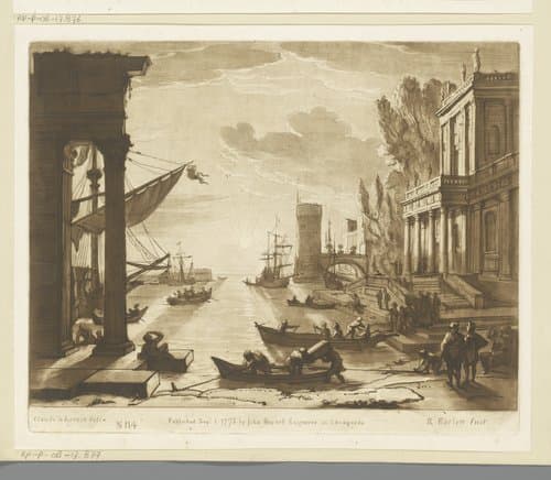 Zeehaven met de inscheping van de koningin van Sheba by Richard Earlom