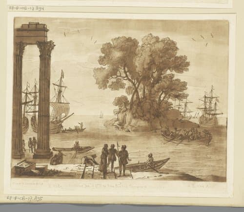 Zeehaven met inscheping van H. Paulus by Richard Earlom
