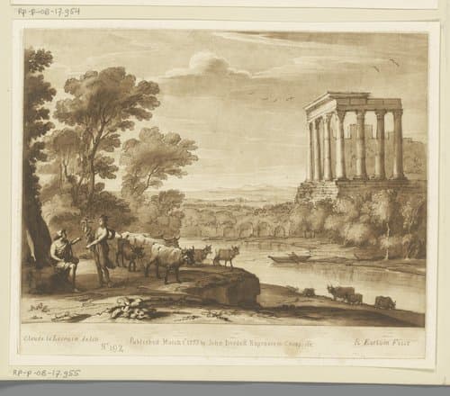 Landschap met Mercurius die de lier aan Apollo geeft by Richard Earlom