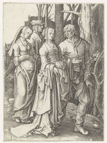 Twee echtparen in het bos by Lucas van Leyden