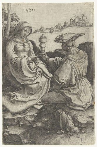 Heer en dame gezeten in een landschap by Lucas van Leyden
