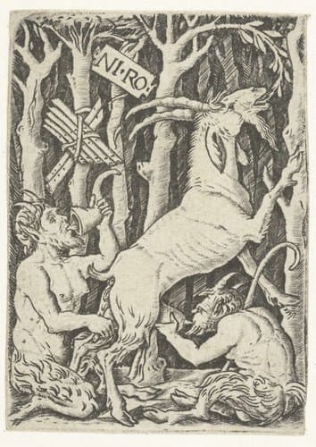 Twee satyrs drinken melk van geit by Nicoletto da Modena