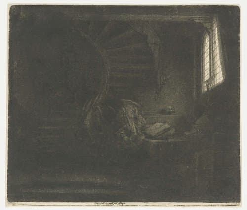 St Jerome in a dark chamber by Rembrandt van Rijn