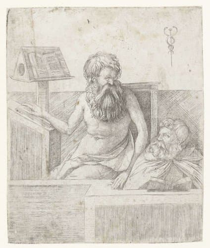 Twee oude mannen lezen in boeken by Jacopo de'Barbari