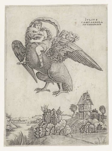 Jupiter en Ganymedes boven landschap by Giulio Campagnola