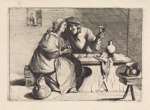 Vrouw en een man aan een tafel by anonymous