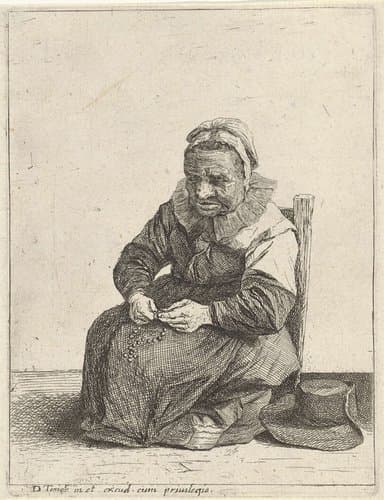 Oude vrouw met een rozenkrans by Quirin Boel
