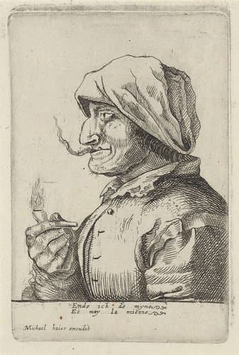 Oude vrouw rookt een pijp by anonymous