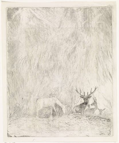 Herten in een Boheems woud by Johannes Tavenraat