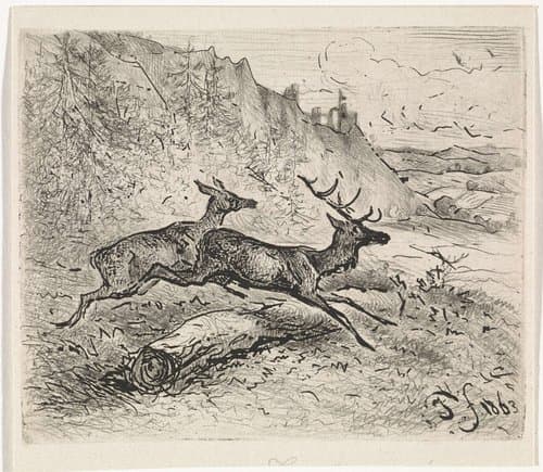 Twee lopende herten by Johannes Tavenraat