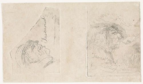 Lachende man met hoed en studieblad met een pijprokende man by Johannes Tavenraat