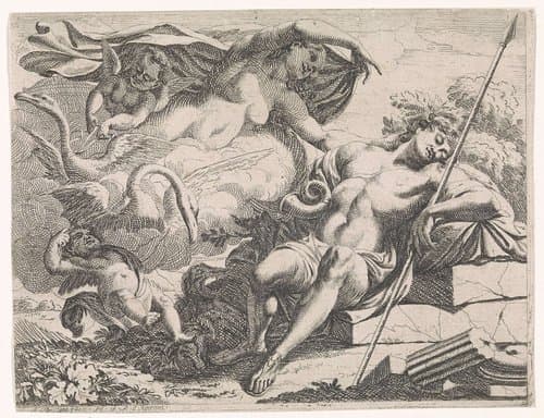 Venus bekijkt de slapende Adonis by Augustinus Terwesten (I)