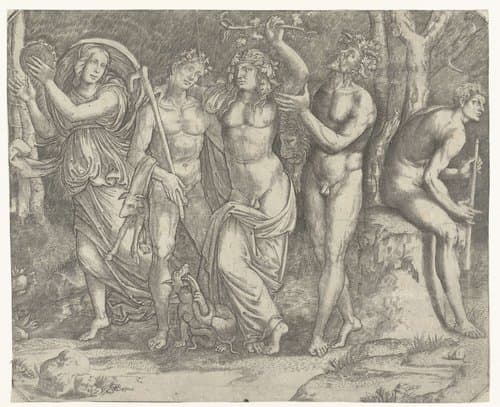 Bacchus en bacchanten en meanade met tamboerijn by Giacomo Francia
