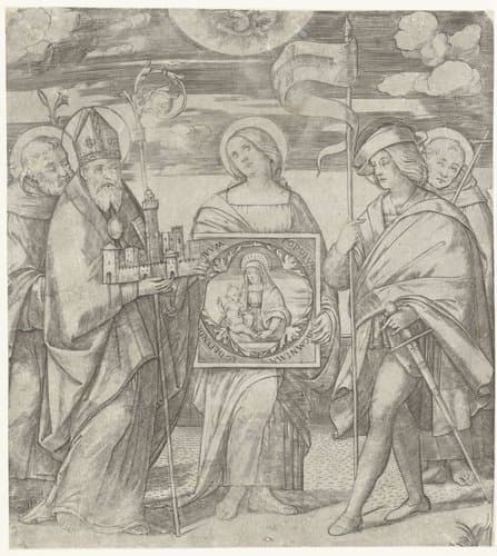 Vijf beschermheiligen van Bologna met afbeelding van Maria by Giacomo Francia