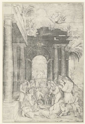 Aanbidding door de herders by Monogrammist HFE; Amico Aspertini