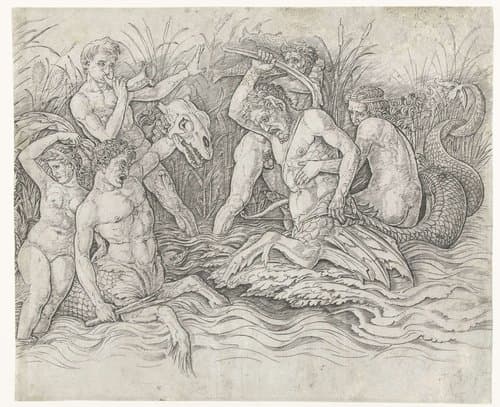 Gevecht van zeegoden by Andrea Mantegna