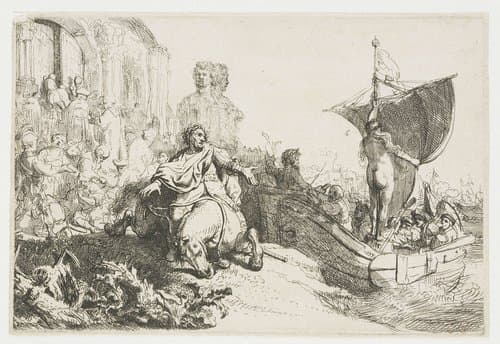 Het schip van Fortuna: de sluiting van de Janus tempel na de nederlaag van Marcus Antonius bij Actium by Rembrandt van Rijn