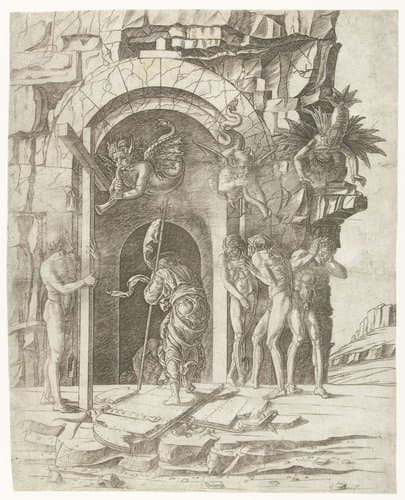 Christus daalt af in voorgeborchte by Andrea Mantegna
