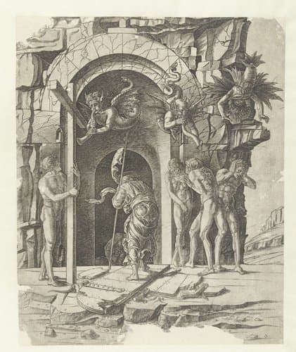 Christus daalt af in voorgeborchte by Andrea Mantegna