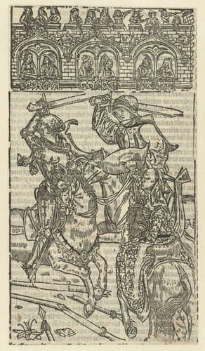 Gevecht tussen twee ridders te paard by anonymous