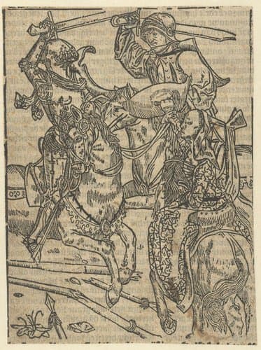 Gevecht tussen twee ridders te paard by anonymous