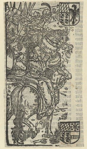 Vrouw en ridders te paard by anonymous