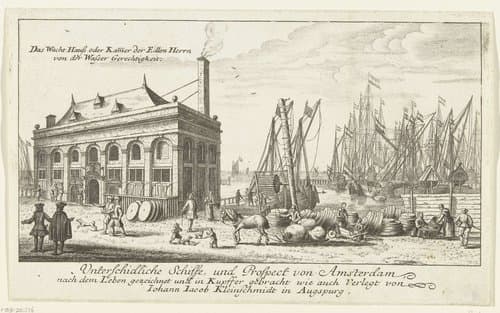Verschillende schepen en stadsgezichten van Amsterdam by Johann Jakob Kleinschmidt
