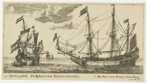 De schepen De Vergulde Dolfijn en De Kat by anonymous