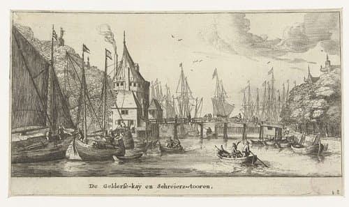 Gezicht op de Geldersekade en Schreierstoren te Amsterdam by Reinier Nooms