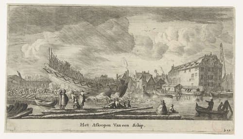 Tewaterlating van een schip by Reinier Nooms