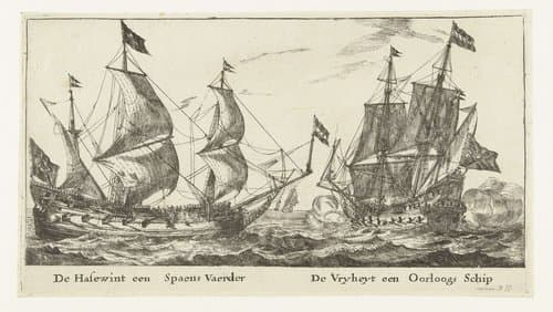 Zeeslag met een zinkend schip by Reinier Nooms
