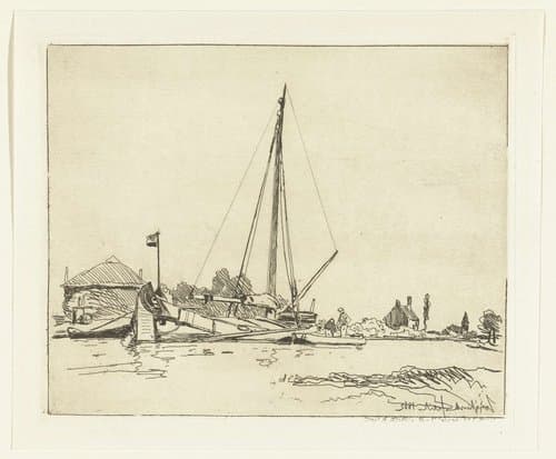 Het aangemeerde schip by Johan Barthold Jongkind