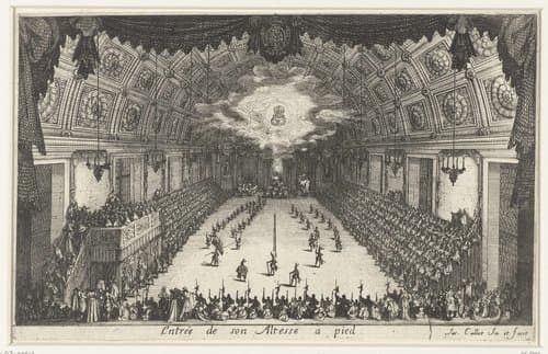 Entree van Karel IV van Lotharingen in de feestzaal by Jacques Callot