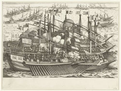 Eerste zeeslag van de vloot van Ferdinando I de' Medici tegen de Turkse vloot by Jacques Callot