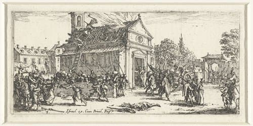 Soldaten plunderen een klooster by Jacques Callot