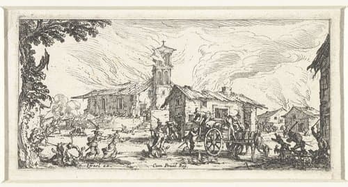 Soldaten plunderen een dorp by Jacques Callot
