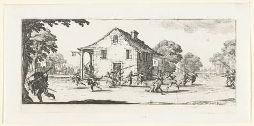 Soldaten plunderen een herberg by Jacques Callot