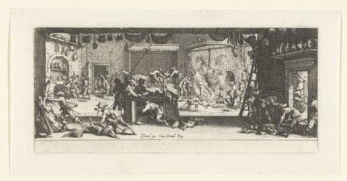 Soldaten plunderen een boerderij by Jacques Callot