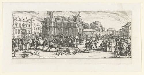 Soldaten plunderen een klooster by Jacques Callot