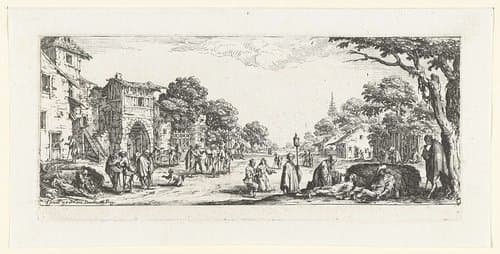 Bedelaars en stervenden langs de weg by Jacques Callot