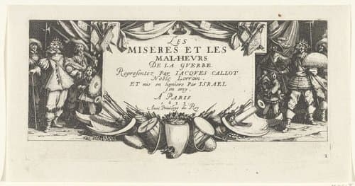Titelprent voor de prentserie 'De gruwelen van de oorlog (groot)' / 'Les miseres et les malheurs de la guerre' by Jacques Callot