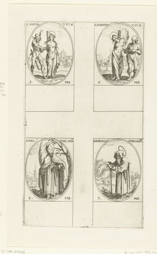 Heilige Agatha, Heilige Dorothea, Heilige Romuald van Camaldoli, Heilige Paulus van Verdun (5-8 februari) by Jacques Callot