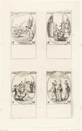 Heilige Faustinus en Heilige Jovita van Brescia, Heilige Juliana, Heilige Onesimus, Heilige Polychronius (15-17 februari) by Jacques Callot